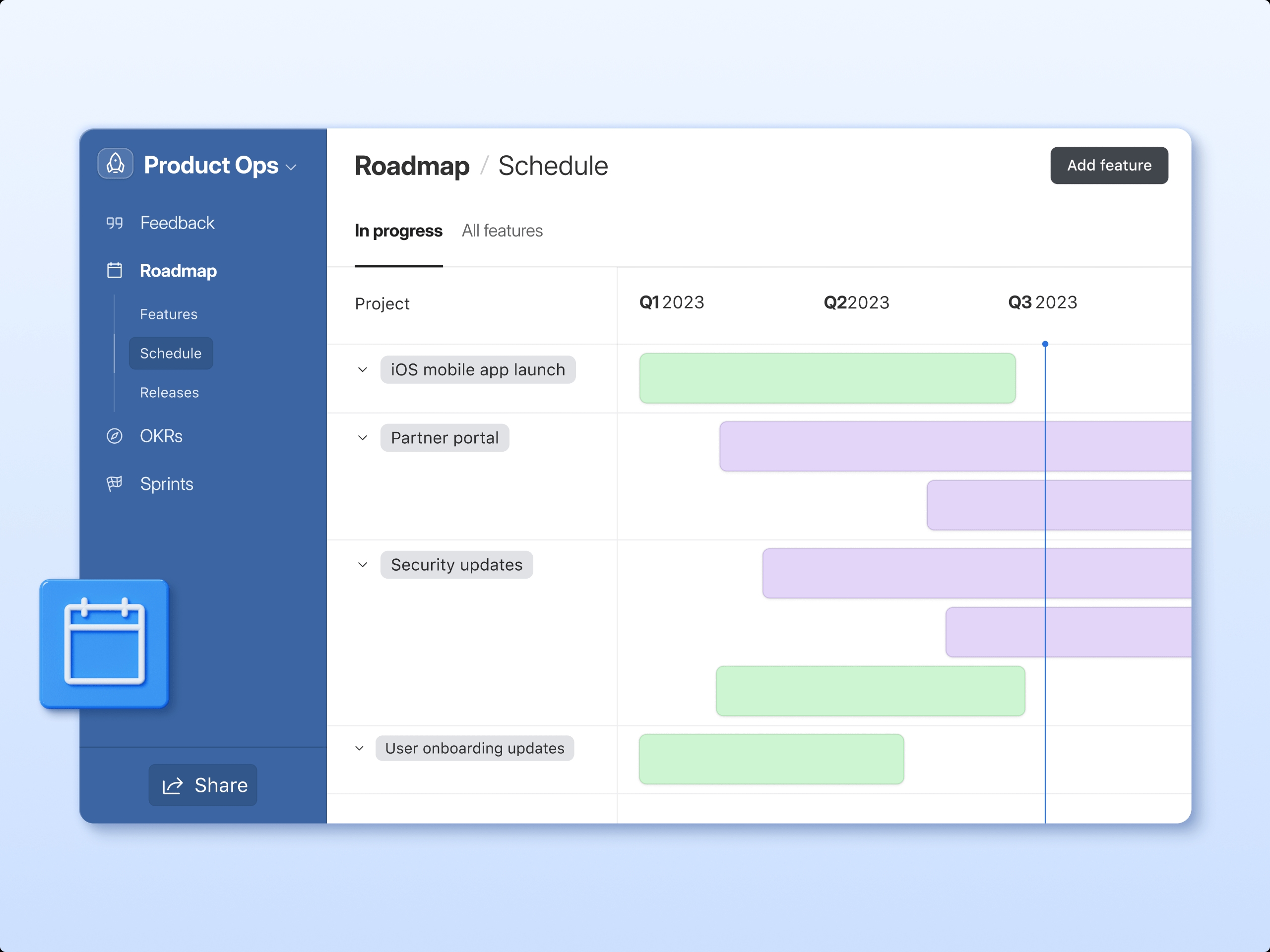 Airtable product roadmap shows a side-by-side timeline view of products in development.